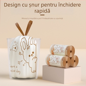 Pungi de gunoi pentru uz casnic cu șnur, îngroșate, imprimeu de bucătărie, rezistente la rupere, închidere automată, dimensiune mare