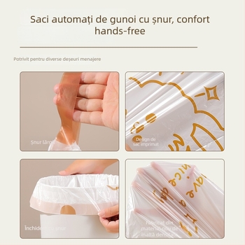 Pungi de gunoi pentru uz casnic cu șnur, îngroșate, imprimeu de bucătărie, rezistente la rupere, închidere automată, dimensiune mare