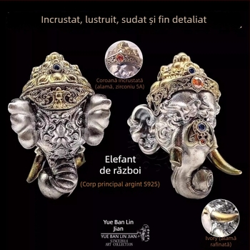 Colier din cupru cu elefant Ganesh încrustat, motiv totem, stil retro