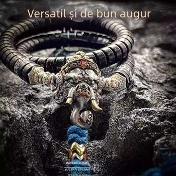 Colier din cupru cu elefant Ganesh încrustat, motiv totem, stil retro