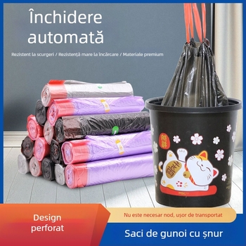 Pungi groase de gunoi, de unică folosință, cu șnur, din plastic, colorate, pentru uz casnic, birou și cămin