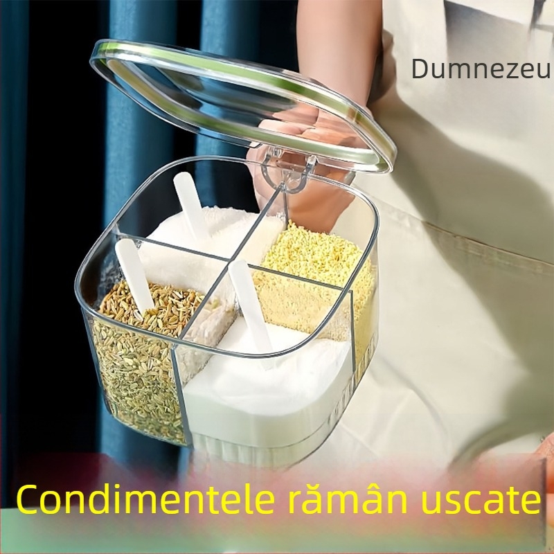 Set acrilic de recipiente pentru condimente, cu capac, patru compartimente, etanșe
