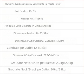 Set rotativ pentru condimente cu borcănele din sticlă și sticle de condimente – organizator de depozitare pentru bucătărie