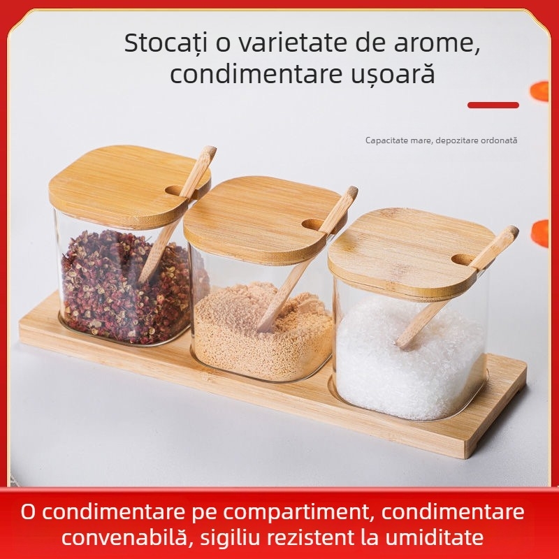Set borcane de condimente din sticlă – borcane transparente pentru sare, zahăr și MSG pentru bucătărie