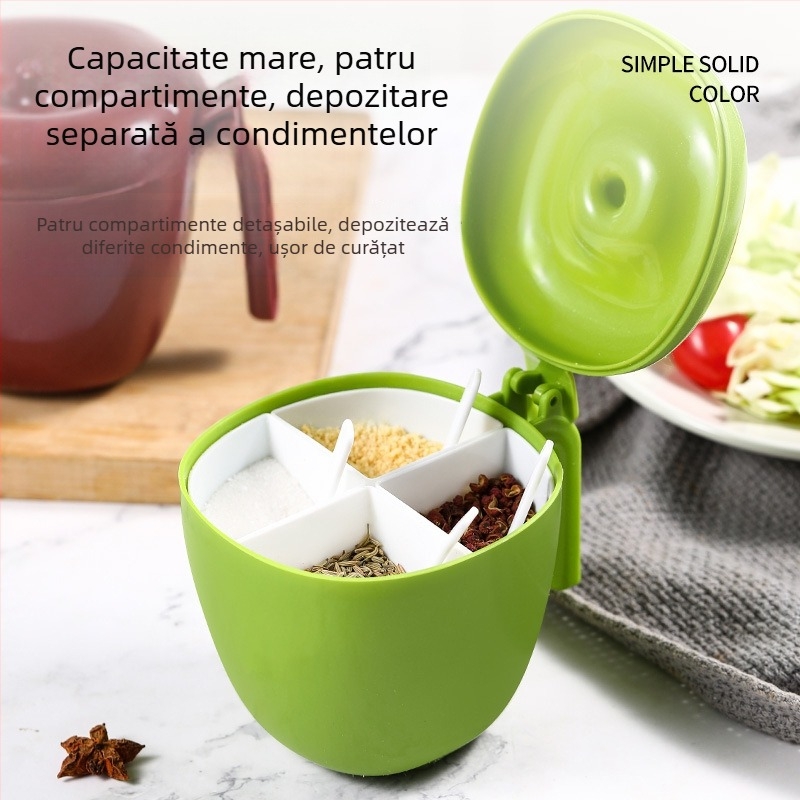 Cutie pentru condimente cu ardei iute, recipiente detașabile și lavabile, borcane sigilate pentru sare și condimente, include linguriță