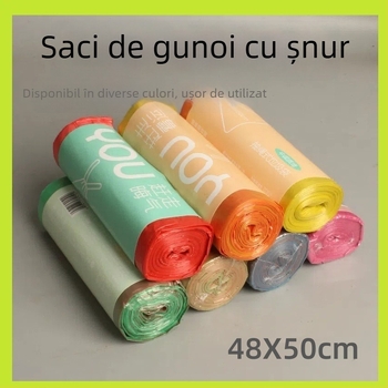 Pungi de gunoi cu șnur, de unică folosință, multicolore, pentru uz casnic în bucătărie și baie