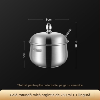 Recipient din oțel inoxidabil 304 pentru condimente, cu lingură și capac – borcan sigilat pentru sare, condimente, ulei de ardei iute și untură, design modern
