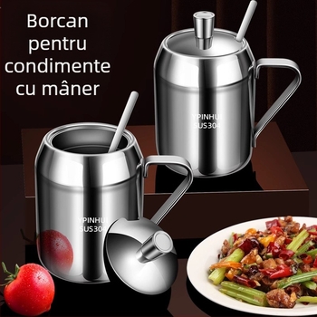Set de borcănele pentru condimente din oțel inoxidabil 304, solniță, cutie pentru condimente și recipient de depozitare cu linguriță
