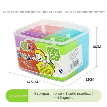 Cutie de condimente pentru uz casnic, cu patru compartimente, demontabilă și lavabilă, set de recipiente pentru condimente de bucătărie, borcănel de sare cu capac rabatabil, recipient MSG