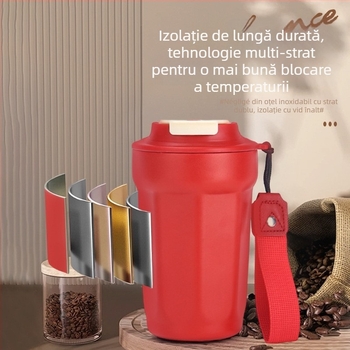 Cană izolată din oțel inoxidabil 316, octagonală, pentru studenți — unisex, cafea, portabilă pentru mașină, cu șnur de purtare