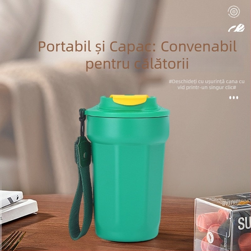 Cană izolată din oțel inoxidabil 316, octagonală, pentru studenți — unisex, cafea, portabilă pentru mașină, cu șnur de purtare