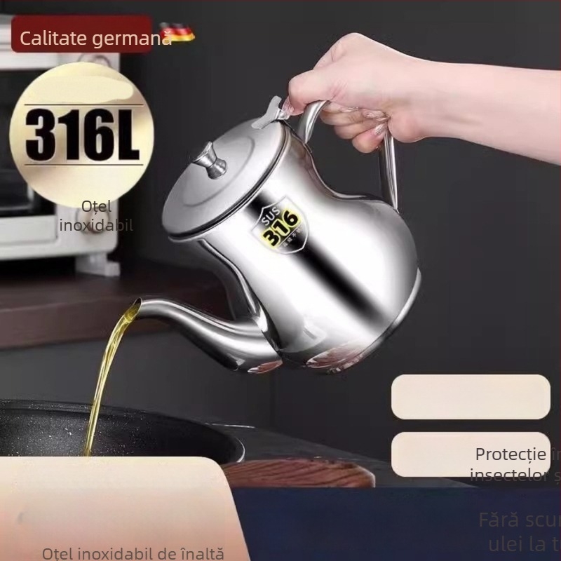 Recipient de ulei din oțel inoxidabil 316, capacitate mare, pentru uz casnic, cu filtru