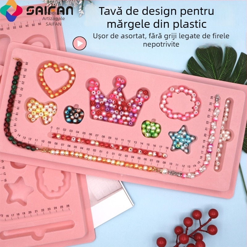 Unelte DIY roz pentru realizarea brățărilor – plăcuță de mărgele proiectată manual și tavă pentru mărgele