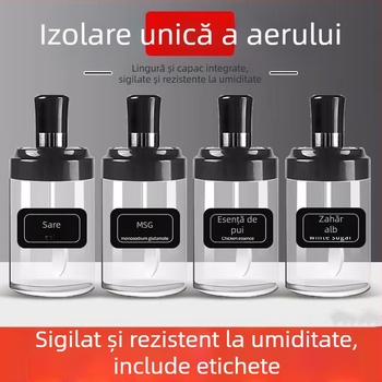 Set de condimente din sticlă cu capac integrat și linguriță, recipiente pentru condimente și sare pentru bucătărie