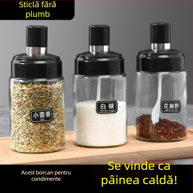 Set de borcane din sticlă pentru condimente – sare și condimente, organizare bucătărie