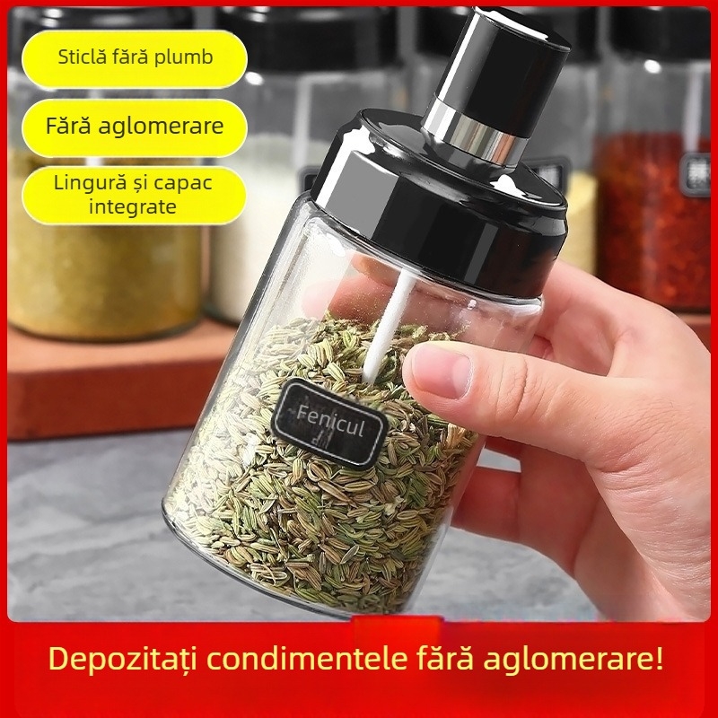 Set de borcane din sticlă pentru condimente – sare și condimente, organizare bucătărie