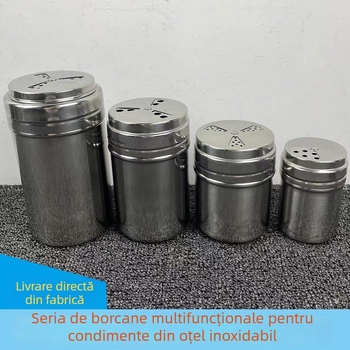 Recipient rotativ de condimente din oțel inoxidabil pentru sare, susan, piper și ardei iute