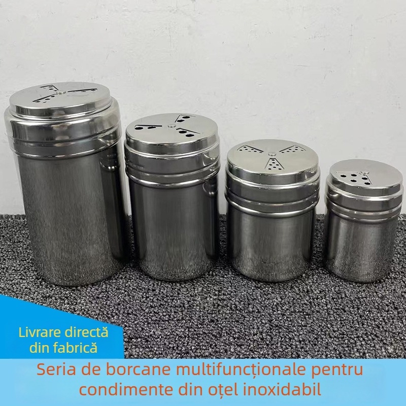 Recipient rotativ de condimente din oțel inoxidabil pentru sare, susan, piper și ardei iute