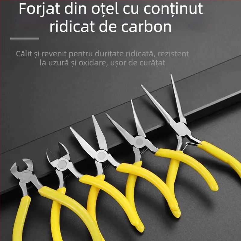 Clește pentru bijuterii de 5 inch, nas fin, nas diagonal și nas curbat, unealtă DIY multifuncțională