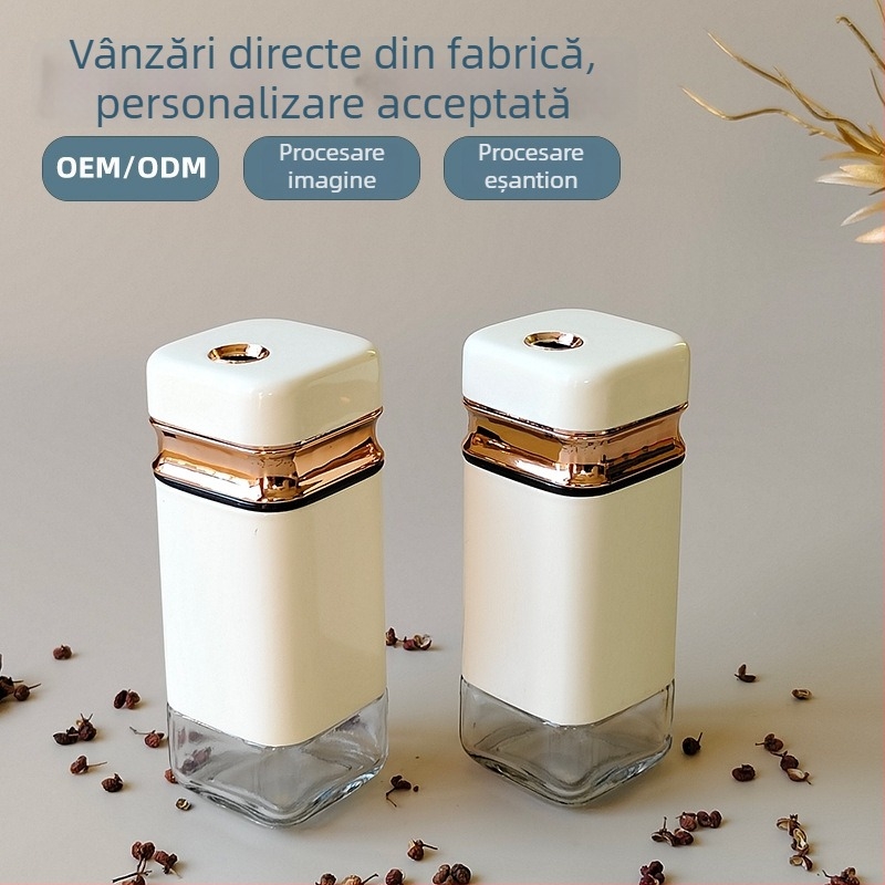 Sticlă pătrată din oțel inoxidabil pentru condimente, pentru bucătărie și grătar, dozator rotativ pentru piper și chimen