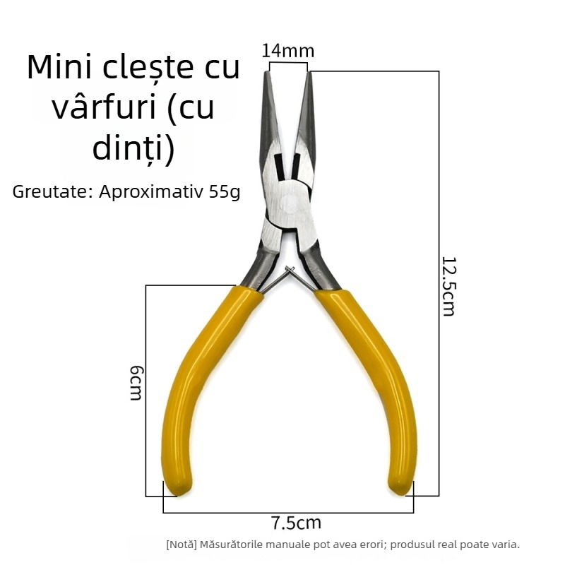 Clește multifuncțional cu dinți, clește mini galben pentru bijuterii, pentru înfășurarea sârmei și a mărgelelor