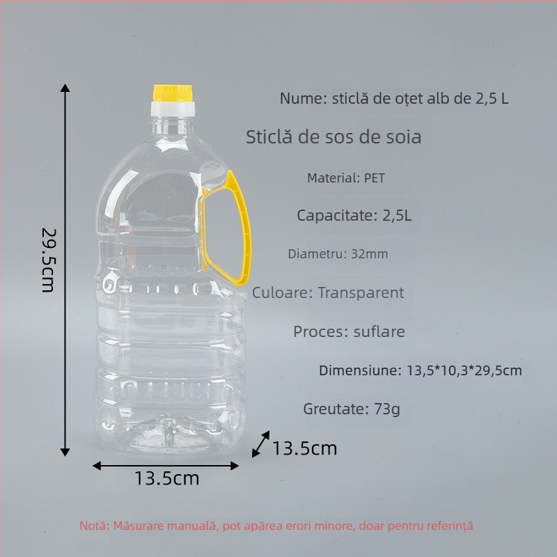 Sticlă transparentă din plastic de 2,5 L pentru oțet, sos de soia și alcool