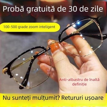 Ochelari de lectura de înaltă calitate, zoom inteligent, reglare automată a dioptriilor, anti-lumină albastră, design fără ramă cu componente din titan, set de lentile