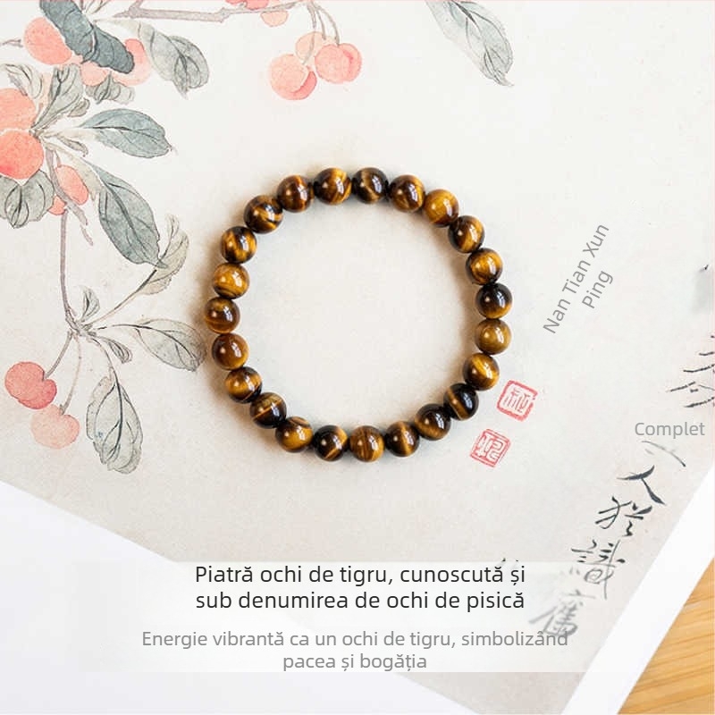 Brățară unisex din ochi de tigru, piatră naturală, mărgele, lucrată manual, design de nișă