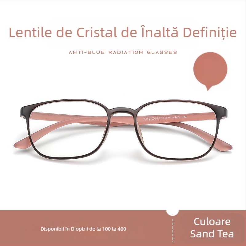 Ochelari de citit ultraușori din cristal pentru femei, protecție împotriva luminii albastre, model 6812, ramă pătrată, lentile de înaltă definiție