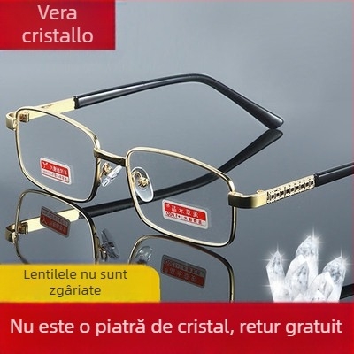 Ochelari de citit cu blocare a luminii albastre pentru bărbați și femei, duali pentru distanță și vedere de aproape, înaltă definiție, lentile ultra clare, ramă pătrată din titan
