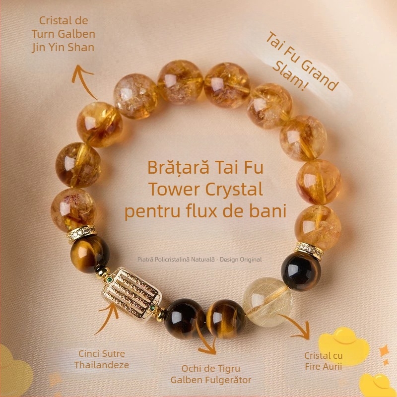 Taifu Brățară din citrin natural, cristal și ochi de tigru – bijuterii unisex