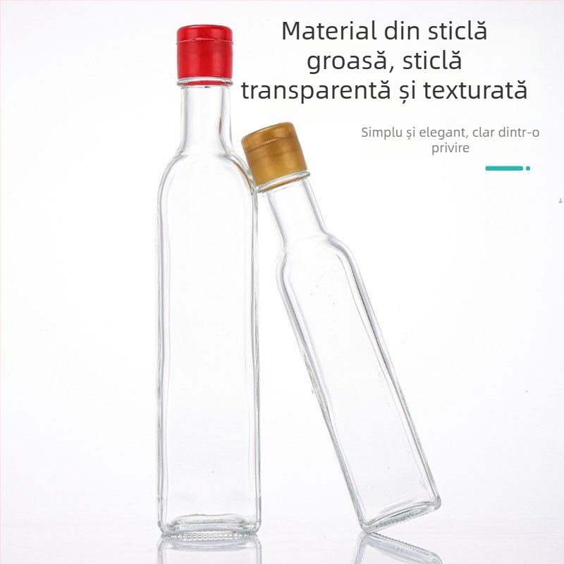 Sticlă personalizată din sticlă transparentă pentru ulei, recipient pătrat de bucătărie pentru ulei de măsline, ulei de susan și ulei de nuci