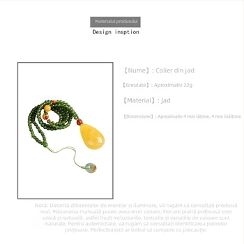 Xirui Colier natural cu pandantiv din ceară de albine în formă de picătură de apă, mărgele de jad și jad roșu din sud – colier original lucrat manual pentru femei
