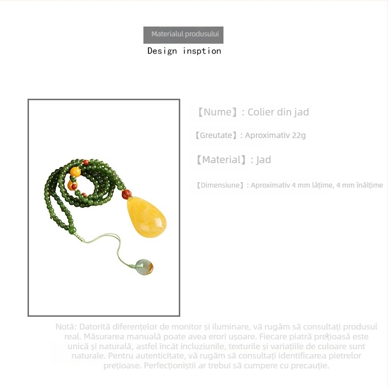 Xirui Colier natural cu pandantiv din ceară de albine în formă de picătură de apă, mărgele de jad și jad roșu din sud – colier original lucrat manual pentru femei