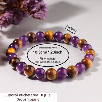 Brățară de mărgele din piatră naturală, ochi de tigru mov, design original