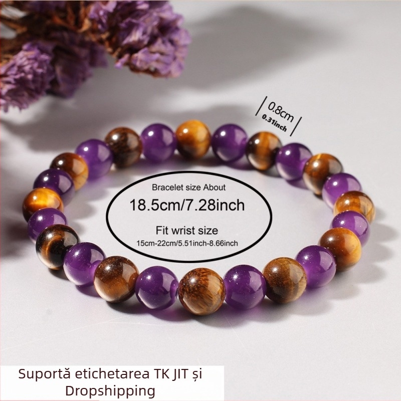 Brățară de mărgele din piatră naturală, ochi de tigru mov, design original