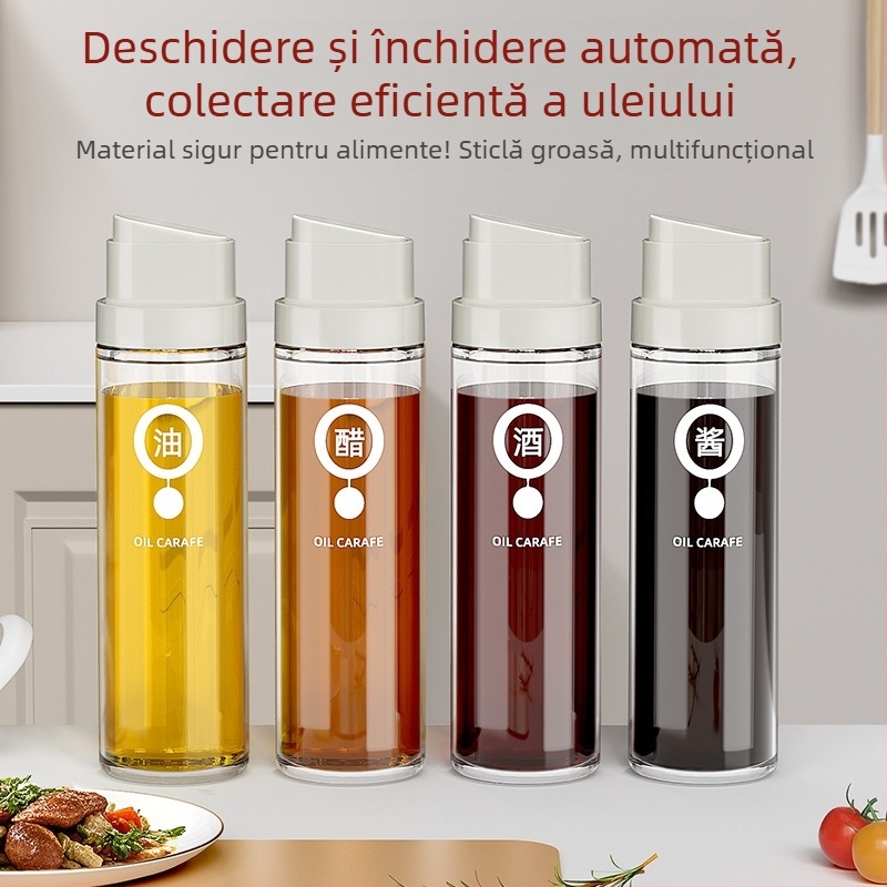 Sticlă de ulei din sticlă, cu deschidere și închidere automate, recipient etanș pentru condimente în bucătăria de acasă (sos de soia, oțet)