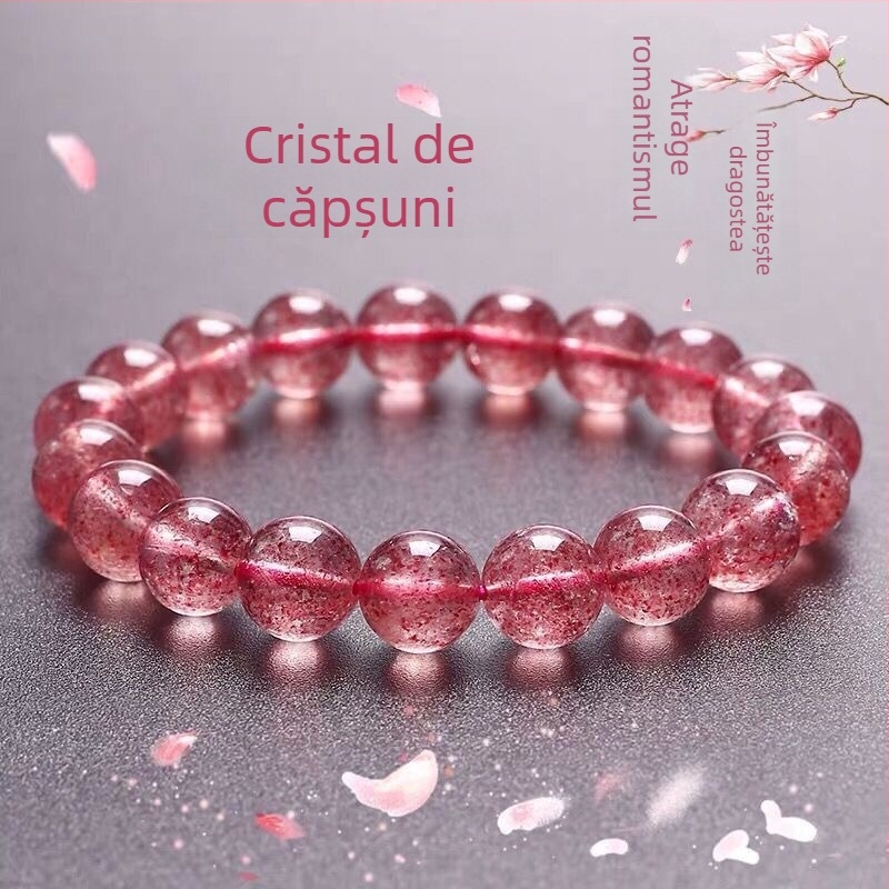 Brățară din cristal de căpșună cu mărgele de cuarț hibiscus – bijuterii DIY pentru femei