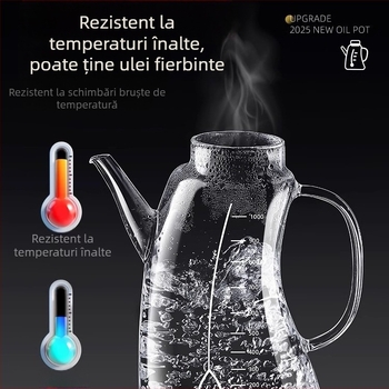 Sticlă de ulei din sticlă pentru bucătărie, capacitate mare, design anti-scăpare, pentru ulei, sos de soia, oțet și condimente.