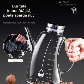 Sticlă de ulei din sticlă pentru bucătărie, capacitate mare, design anti-scăpare, pentru ulei, sos de soia, oțet și condimente.