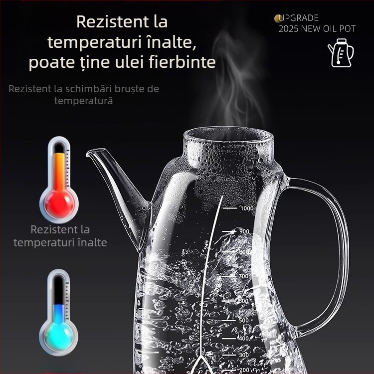 Sticlă de ulei din sticlă pentru bucătărie, capacitate mare, design anti-scăpare, pentru ulei, sos de soia, oțet și condimente.