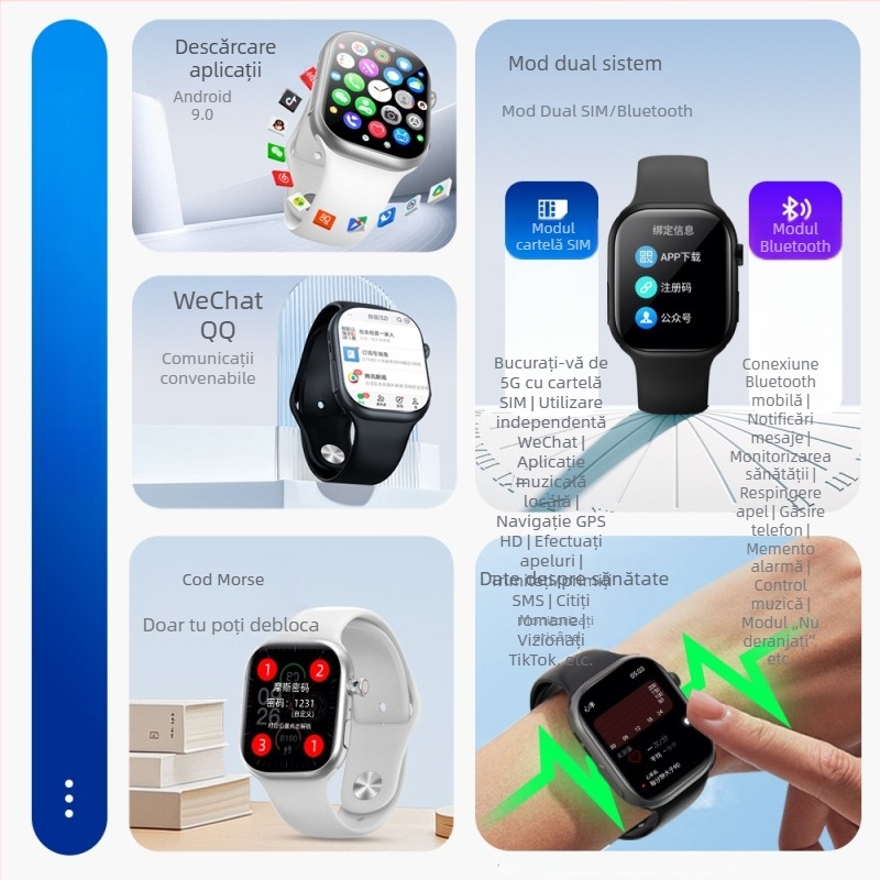 W527 Smartwatch cu versiune celulară, multifuncțional, Bluetooth, software descărcabil