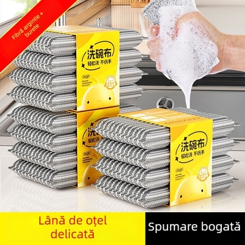 Burete dublu față, argintiu, pentru spălat vase și oale, burete de bucătărie