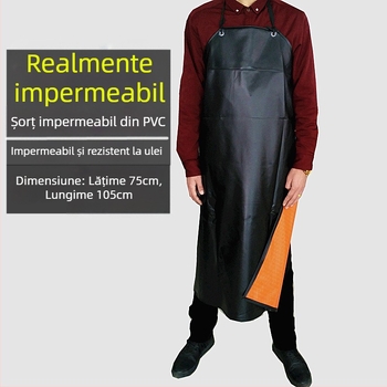 Halat PVC impermeabil fără mâneci, negru, 80×110 cm, rezistent la uleiuri și la acizi și baze