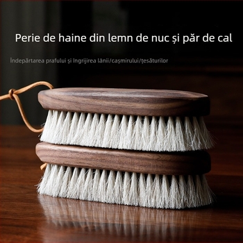 Perie de curățare din păr de cal pentru îngrijire haine, peri moi, îndepărtarea prafului, mâner din lemn de nuc