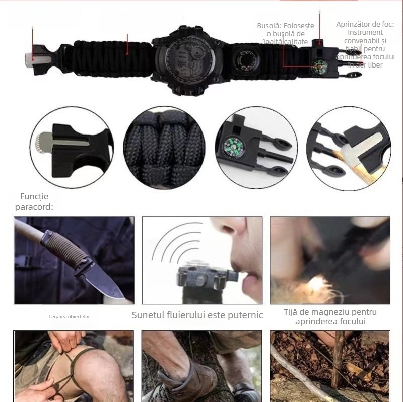 Ceas sport digital impermeabil pentru bărbați, multifuncțional, afișaj luminos, cronograf, alarmă, rezistență la apă 10 m