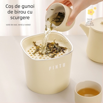 Coș de gunoi de birou cu capac, pentru sortarea deșeurilor, compact pentru living, recipient pentru scurgerea frunzelor de ceai