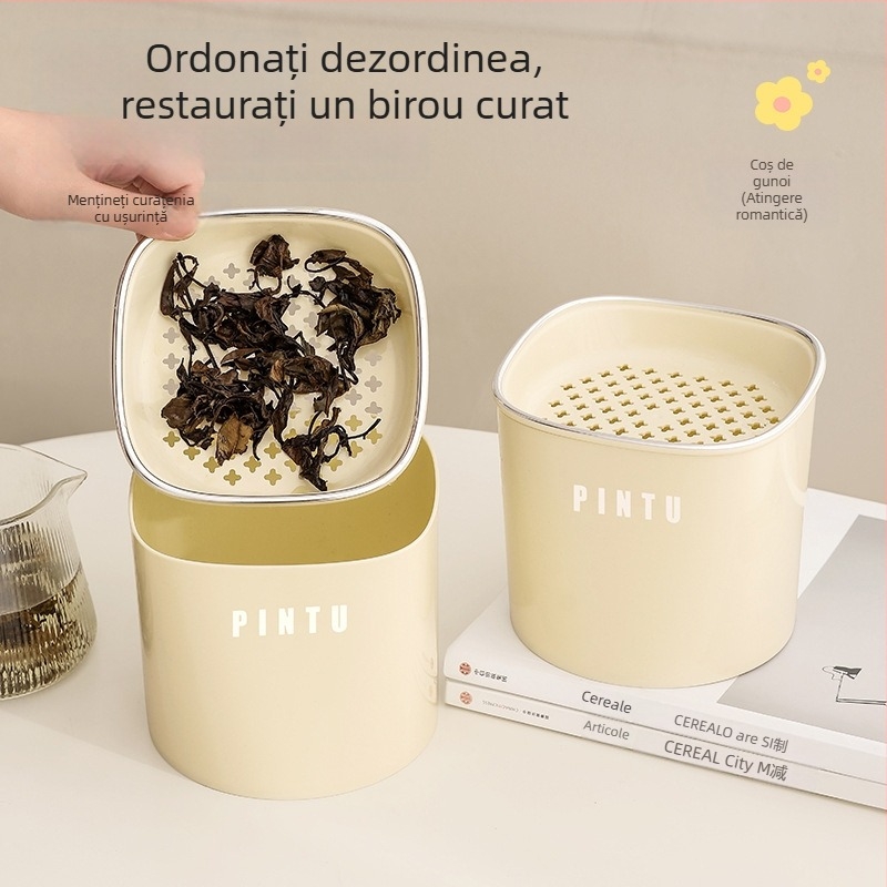 Coș de gunoi de birou cu capac, pentru sortarea deșeurilor, compact pentru living, recipient pentru scurgerea frunzelor de ceai