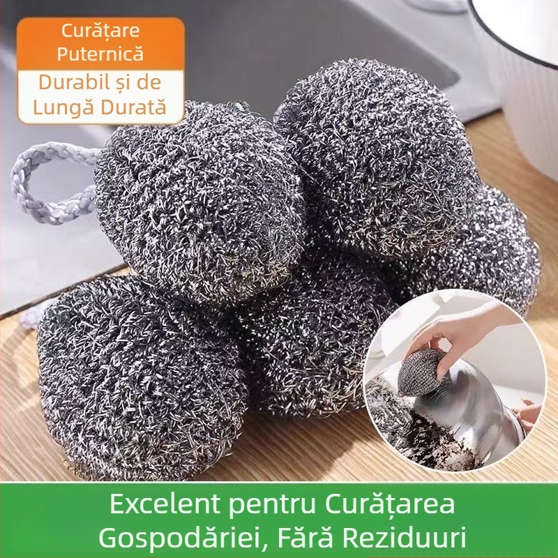 Bilă din oțel inox cu șnur pentru spălat vase, bilă de curățare din oțel, pentru curățarea oalelor și a vaselor
