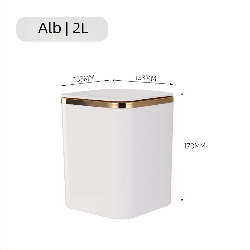 Coș de gunoi pentru birou, mic, cu capac apăsat, montaj pe perete, formă pătrată, design simplu